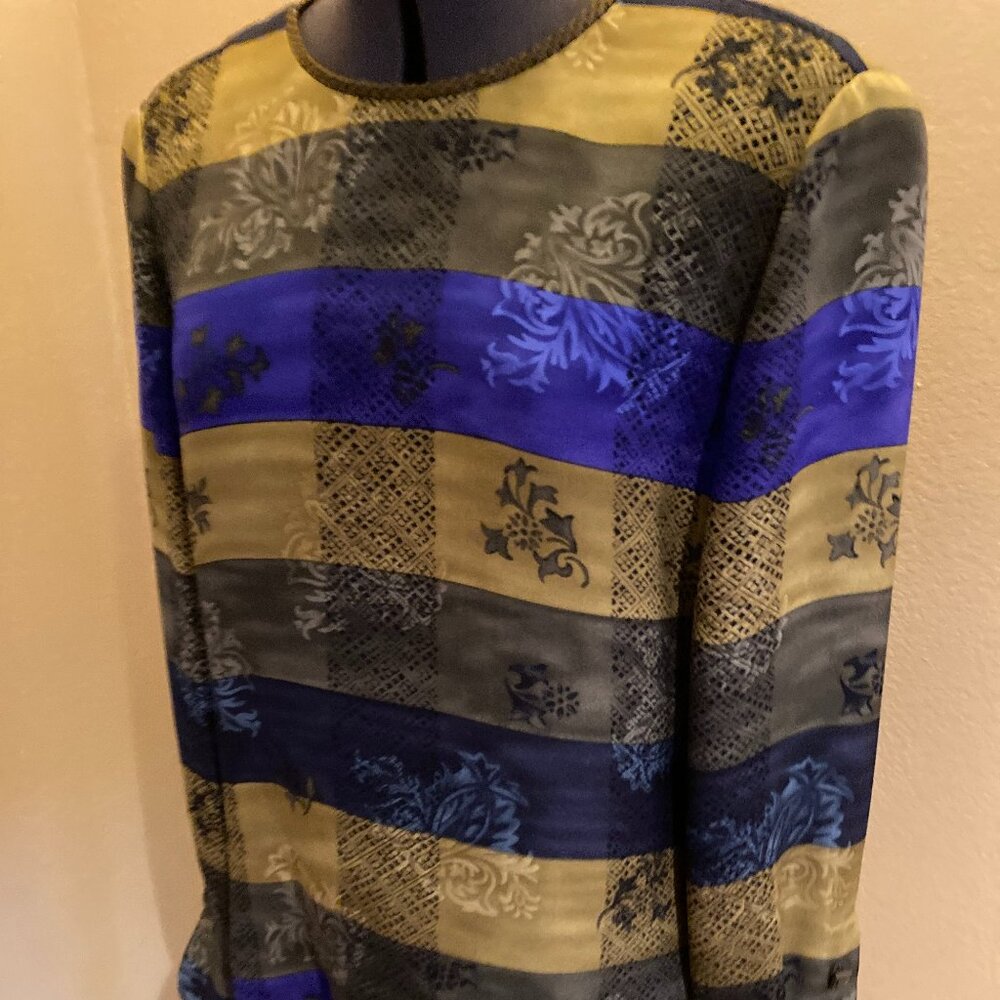 Dana Buchman Petites 100% Silk Blouse Size 2P - Olive/Gold/Black/Charcoal/Violet